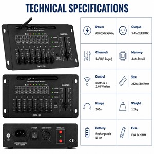 คอนโทรลเลอร์ DMX ไร้สาย 24CH DMX512 2.4G 300ม. คอนโซลควบคุมไฟเวที แบตเตอรี่ในตัว พร้อมฟังก์ชั่น <span class=keywords><strong>MASTER</strong></span> Fader สำหรับงานปาร์ตี้ งานแต่งงาน และบาร์ - Product Image 5