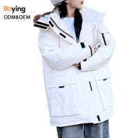 Manteau parka d'hiver pour femme Boying en coton tissé épais avec col en vraie fourrure, fermeture éclair, écologique, anti-plis, décontracté
