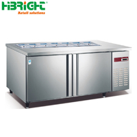 Table réfrigérée de préparation de salades HIBRIGHT en acier inoxydable, design à fentes, AC 220V 200W, usage commercial pour restaurants, personnalisable