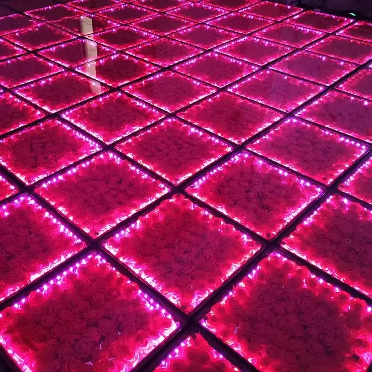 Wholesale price flower design decoration wedding 3d glass led dance floor with flowers to put flowers for events