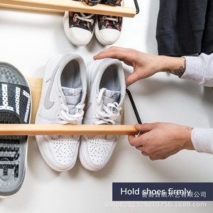 Wooden <b>Wall</b> Mounted <b>Shoe</b> <b>Rack</b> Natural Color Rectangular Entryway Storage For <b>Shoes</b> And Boots - Product Image 4