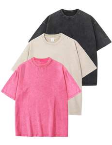 T-shirt da uomo oversize con lavaggio acido Vintage in maglia traspirante in cotone allentato Top Casual con motivo solido Los Angeles - Product Image 5