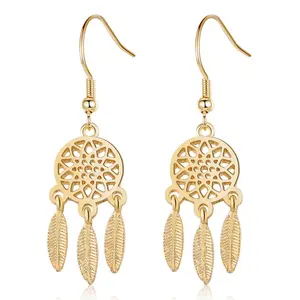 Wholesale Silver Drop Earrings Jewelry 18K Gold Plated Dream Catcher Drop Earrings