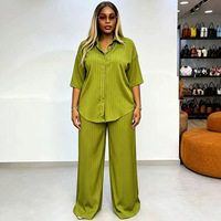 Ensemble chemise à manches courtes européenne et américaine, chemise rayée à revers grande taille et pantalon tendance, style africain