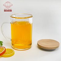 Tasse d'infusion de thé de fleur de trois pièces en verre à paroi unique résistant à la chaleur avec filtre transparent avec couvercle en bambou