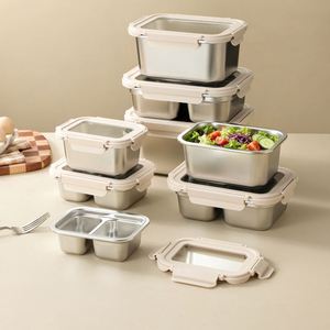 Rectangular Sealed 304 Stainless Steel Lunch <b>Box</b> with Glass Lid Buckle Silicone Ring Food Storage <b>Box</b> Depth Bento <b>Box</b> - Product Image 4