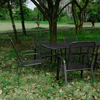 Table de salle à manger d'extérieur rectangulaire en métal pour le jardin Revêtement en poudre Pelouse Noir