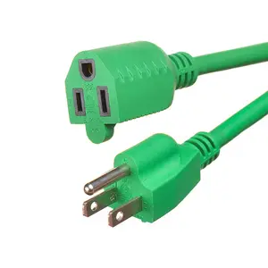 Heavy Duty 3 Pin Power Cord with Nema-15 Plug Socket Green ETL Standard Waterproof Male and Female Ends for Home Appliances