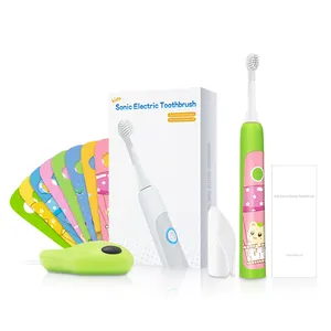 儿童声波振动电动牙刷搞笑卡通贴纸无线充电婴儿硅材料儿童电动牙刷