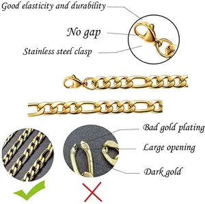 Tarnish Free Jewelry 18k Gold Plated Stainless Steel Chain Figaro Link Chain Necklace Chain For Men Women