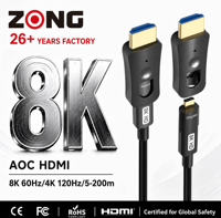 Câble Fibre Optique AOC HDMI 2.1 8K 48 Gbps Élimine l'Atténuation du Signal Idéal pour la Transmission à Longue Distance