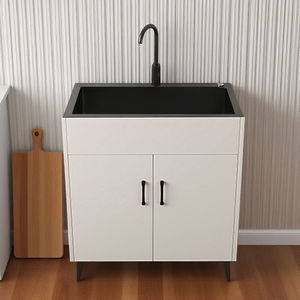 Meuble d'évier de cuisine autoportant avec évier en acier inoxydable nano noir et portes de rangement, évier utilitaire robuste - Product Image 2