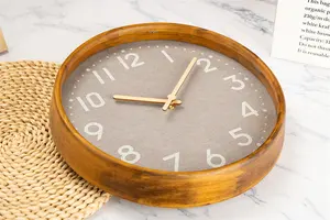 Burlap Clock Face Design Pine Wood Made Wooden Wall Clock For Living Room