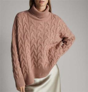 Fabricant de pull en laine et <span class=keywords><strong>coton</strong></span> biologique épais surdimensionné pour femmes pull à <span class=keywords><strong>col</strong></span> <span class=keywords><strong>roulé</strong></span> en tricot torsadé pour dames - Product Image 1