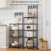 Étagère de rangement de cuisine sur pied sans perçage, support micro-ondes multi-niveaux avec crochets, organisateur métallique pour micro-ondes et casseroles