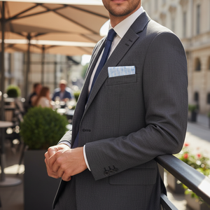 Blazer à col plié en lin bleu à rayures blanches, prêt à porter, avec pochette de poche pour homme adulte, taille unique - Product Image 3