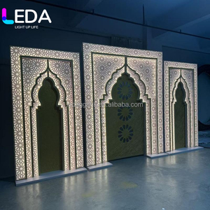 LEDA Factory Price Wedding Stage Led <b>Backdrop</b> Arab Glowing Muslim Festival Acrylic Indian Style Hollow Pattern Wedding Arch - Product Image 2