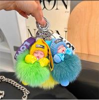 Porte-clés Poupée Endormie Style Minimaliste Moderne en Gros, Pendentif Boule de Fourrure Synthétique, Breloque Peluche Mignonne pour Bébés, Décorations de Voiture et Sacs