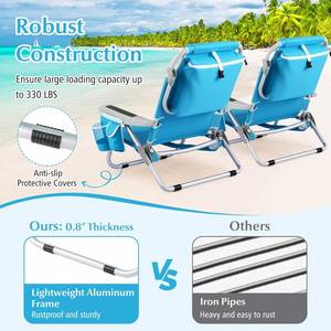 Silla de Playa Plegable Portátil con Respaldo de 5 Posiciones, Bolsa de Almacenamiento, Bolsillo Lateral, Barra para Toallas y Reposacabezas - Product Image 5