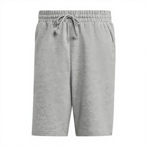 Shorts de sport décontractés pour hommes, taille mi-haute, en coton 100% tricoté épais, avec logo uni sur le devant, style sportif, cordon de serrage, impression numérique - Product Image 2
