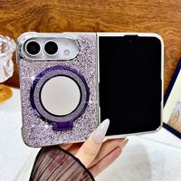 Étui de luxe antichoc scintillant avec anneau miroir et support magnétique pour voiture pour iPhone 18 Ultra, coque pliable