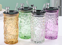 Tasse d'Eau Créative et Tendance en Verre Épais Transparent 350 ml avec Paille, Motif Ours Diamant, pour la Maison