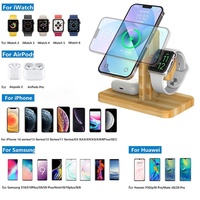 Support de charge sans fil 3-en-1 en bambou 15W QC3.0 Type-C, chargeur de bureau magnétique multifonctionnel pour montre