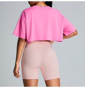 カスタムコットンオーバーサイズブランク無地白ルーズフィッティングクロップトップtシャツアスレチックスパンデックスベビーピンクジムクロップドティートシャツ女性 - Product Image 2