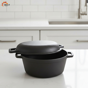 Cocotte et poêle <span class=keywords><strong>en</strong></span> <span class=keywords><strong>fonte</strong></span> pré-assaisonnée XL 2-<span class=keywords><strong>en</strong></span>-1 <span class=keywords><strong>avec</strong></span> <span class=keywords><strong>couvercle</strong></span>, finition antiadhésive, pour cuisine, restaurant et camping, 5QT - Product Image 4