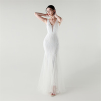 33303 #2025 nouveau col en v profond paillettes Tulle couture robe de soirée en queue de poisson occasion formelle robe de soirée de banquet