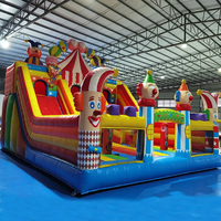 Parc à thème de cirque amusant pour enfants Combo toboggan de clown gonflable et trampoline avec souffleur d'air comprenant des kits de réparation
