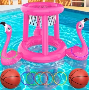 Flamingo-themed 2-in-1 <b>Inflatable</b> Pool Basketball & Ring Toss <b>Game</b> Set - Product Image 1