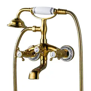 European Wall Mounted Shower Set With Telephone Handle Shower Bathtub Faucet Luxury Design Shower Mixer Taps