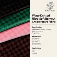 Tissu en velours doux en polyester tricoté chaîne, motif dévoré à carreaux, résistant à l'abrasion, poids moyen 260 GSM, pour vêtements