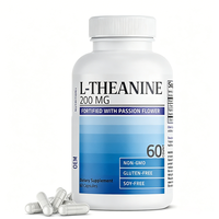 L-Theanine 200mg dengan Kapsul Passion Flower 60 Buah Non-GMO Bebas Gluten Bebas Kedelai Tidak untuk Ibu Hamil Suplemen OEM