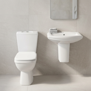 WC à deux pièces avec cuvette à chasse directe et lavabo demi-pied pour l'Afrique – Sanitaires indiens pour le Ghana - Product Image 2