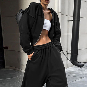 2025 Autumn <strong>Winter</strong> Women's Fashionable Workout Tracksuit New Hooded Long Sleeves Zipper <strong>Coat</strong> Casual Loose Pants Two Piece <strong>Sets</strong> - Product Image 5