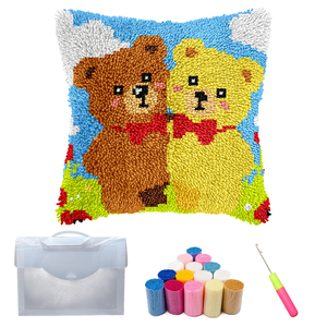 Cute Bear Custom Pattern DIY Latch Hook Pillow Kit Handmade Home Decor Yarn Decoration Craft Gift Textile & Fabric Crafts