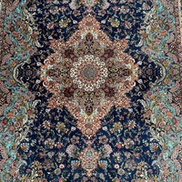Tapis persan en modal 100*150cm, bleu marine, motif floral complet, avec pompons, tapis oriental pour le sol