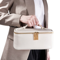 Sac de maquillage en PU avec miroir intégré et poche pour pinceaux, sac de rangement pour cosmétiques de voyage pour les voyages d'affaires
