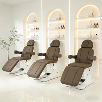 Fauteuil de Massage Électrique Moderne Marron en Cuir 3/4, Lit de Soin Réglable pour Esthéticienne, Table de Spa Facial Cosmétique pour Salon de Beauté