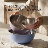 Ensemble de bols de cuisson multifonctionnels empilables en acier inoxydable poli 201, style coréen moderne, pour usage domestique