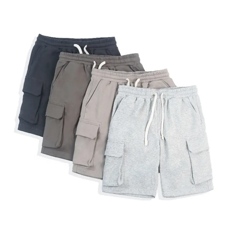 Wholesale men's cargo shorts elastic waist streetwear casual men cargo short pants cotton french terry fabric sweat shorts