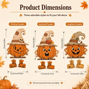 Decoración de mesa de madera de calabaza para Halloween, lindo cartel de Jack O'Lantern con sombrero de bruja y botas colgantes, adorno escalonado para el hogar con temática de cosecha otoñal - Product Image 6