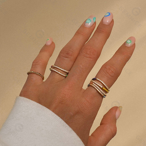 Gemnel colore personalizzato 925 <span class=keywords><strong>argento</strong></span> trend pave diamond wave smalto ring - Product Image 2