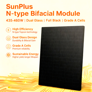 Panneau solaire SunPlus 445W HJT TUV pour silicium monocristallin, couverture avant en verre tout noir, OEM, efficacité de 22,5%, modèle # un - Product Image 2