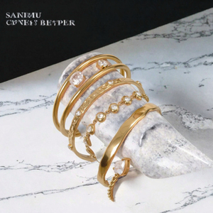 Bracelet J&D classique en acier inoxydable plaqué or 18 carats, tendance, superposé, poli miroir, ovale, rond, zircon, creux, pour soirée - Product Image 3