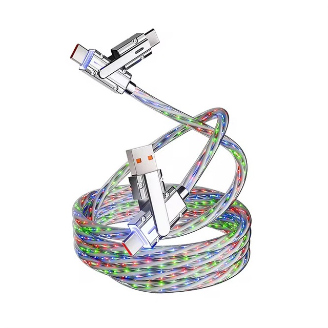 LED Light up 4 in 1 USB Cable USB-C to Type-C Xpin Type C Fast Charging Data Cable PD 100W 66W Charger Kable for Mobile Phone