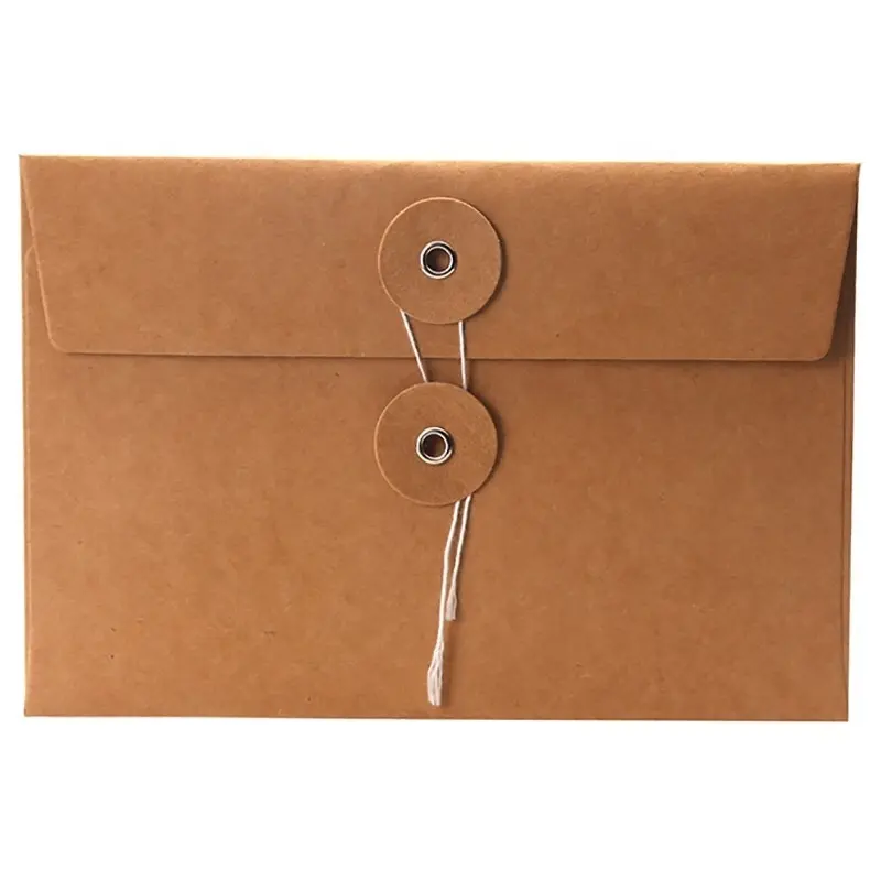 Enveloppes de dossier en papier Kraft, 11.5x17cm, design personnalisé, marron, avec cordon cravate