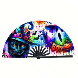Abanico de Mano Personalizable para Halloween, Tallado en Bambú, Pintado, Portátil, Decoración del Hogar, Regalo Empresarial para el Año Nuevo Chino - Product Image 3